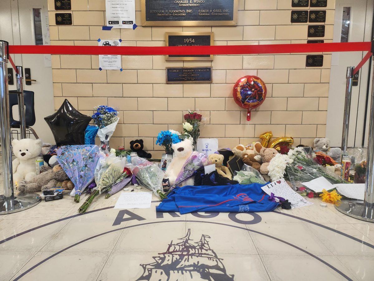 Photo of memorial outside Swanson Gymnasium.